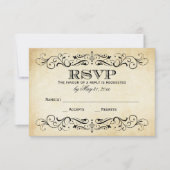  Rustic Black Vlourish Parchment Wedding RSVP Kaartje (Voorkant)