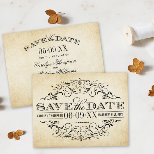  Rustic Black Vlourish Parchment Wedding Save The Date