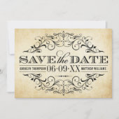  Rustic Black Vlourish Parchment Wedding Save The Date (Voorkant)