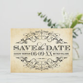 Rustic Black Vlourish Parchment Wedding Save The Date (Staand voorkant)