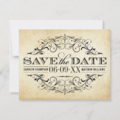 Rustic Black Vlourish Parchment Wedding Save The Date (Voorkant)