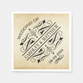  Rustic Black Vlourish Parchment Wedding Servetten (Voorkant)