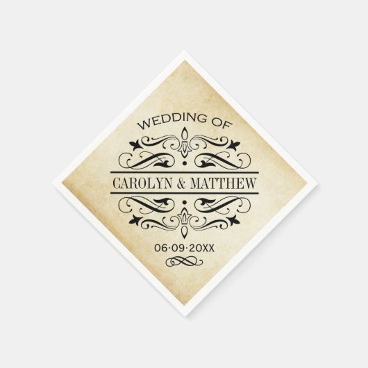  Rustic Black Vlourish Parchment Wedding Servetten (Hoek)