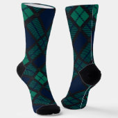 Rustic Black Watch Plaid Green Blue Tartan Sokken (Gebogen)