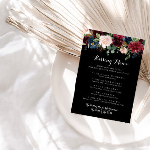 Rustic Black Wedding Kissing Menu Game Kaart