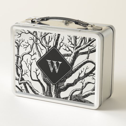 Rustic Black White Abstract Tree Branches Monogram (Achterkant)