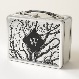 Rustic Black White Abstract Tree Branches Monogram