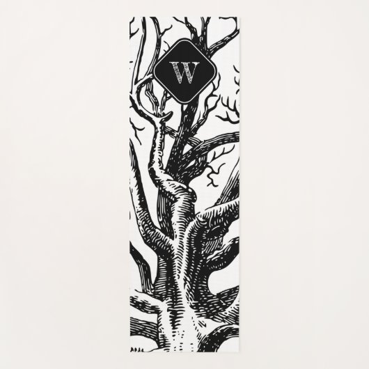 Rustic Black White Abstract Tree Branches Monogram Yogamat (Voorkant)