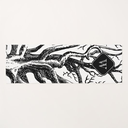 Rustic Black White Abstract Tree Branches Monogram Yogamat (Voorkant (horizontaal))