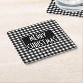 Rustic Black & White Buffalo Plaid Merry Christmas Kartonnen Onderzetters (Schuin)
