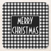 Rustic Black & White Buffalo Plaid Merry Christmas Kartonnen Onderzetters (Voorkant)