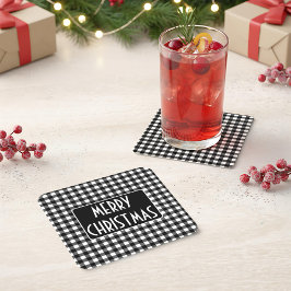 Rustic Black & White Buffalo Plaid Merry Christmas Kartonnen Onderzetters