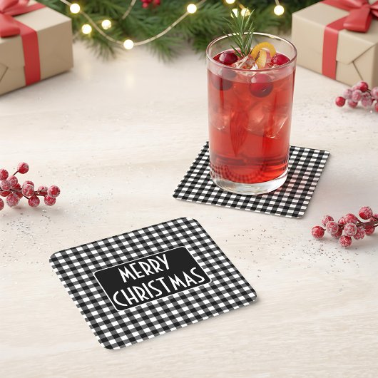 Rustic Black & White Buffalo Plaid Merry Christmas Kartonnen Onderzetters