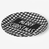 Rustic Black & White Buffalo Plaid Merry Christmas Papieren Bordje (Gekanteld)