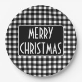 Rustic Black & White Buffalo Plaid Merry Christmas Papieren Bordje (Voorkant)