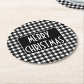 Rustic Black & White Buffalo Plaid Merry Christmas Ronde Kartonnen Onderzetter (Gebogen)