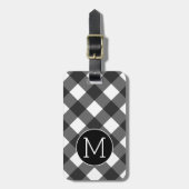 Rustic Black White Buffalo Plaid Pattern Monogram Bagagelabel (Voorkant verticaal)
