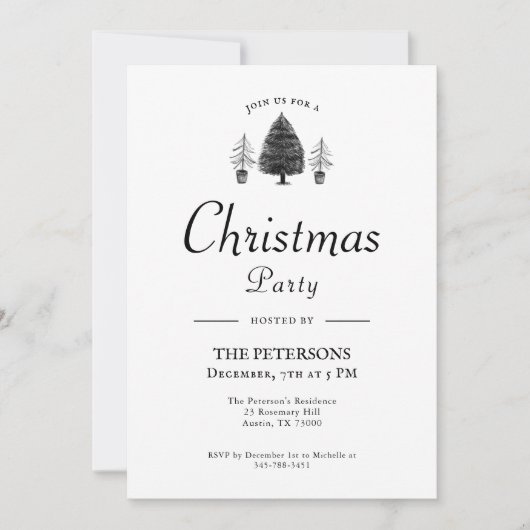 Rustic Black & White Christmas Tree Christmas Kaart (Voorkant)