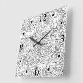 Rustic Black White Forest Animal Fox Rabbit Sketch Vierkante Klok (Hoek)