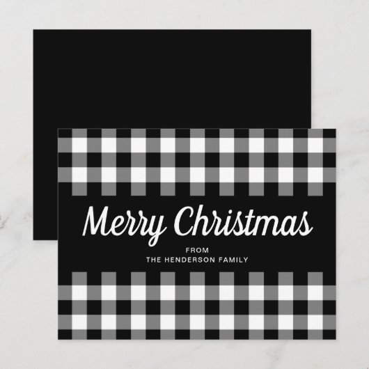 Rustic Black White Gingham Checks Merry Kerstmis Briefkaart (Voorkant / Achterkant)