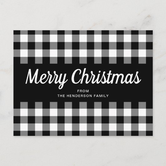 Rustic Black White Gingham Checks Merry Kerstmis Briefkaart (Voorkant)