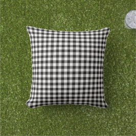 Rustic Black White Gingham Gecontroleerd Patroon Buitenkussen