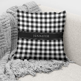 Rustic Black & White Gingham Pattern Name Kussen