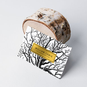 Rustic Black White Gold Abstract Tree Branches Visitekaartje