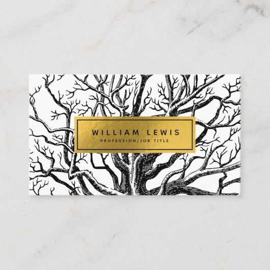 Rustic Black White Gold Abstract Tree Branches Visitekaartje (Voorkant)