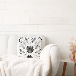 Rustic Black White Modern Floral Kussen