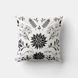 Rustic Black White Modern Floral Kussen