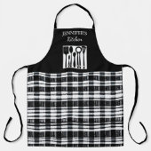 Rustic black white plaid monogram name kitchen schort (Voorkant)