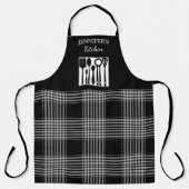 Rustic black white plaid monogram name kitchen schort (Voorkant)