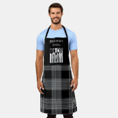 Rustic black white plaid monogram name kitchen schort (Gedragen)