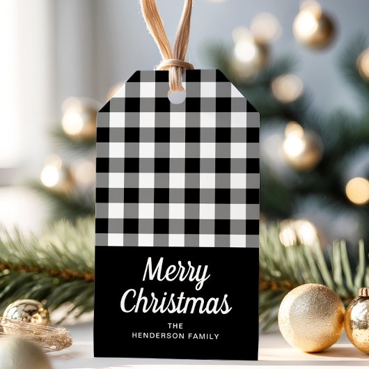 Rustic Black White Pset Script Merry Kerstmis Cadeaulabel