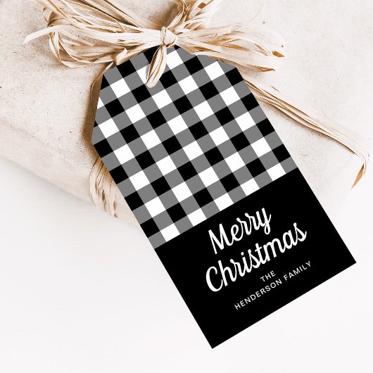 Rustic Black White Pset Script Merry Kerstmis Cadeaulabel