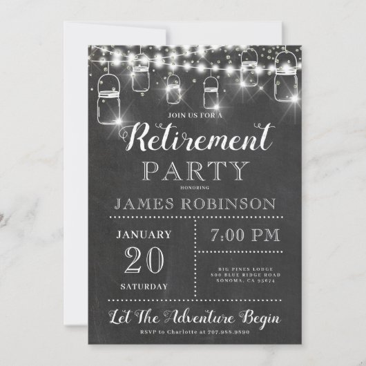 Rustic Black White Retirement Party Invitation Kaart (Voorkant)
