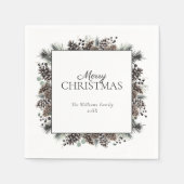 Rustic Black Winter Pinecone Merry Kerstmis Servet (Voorkant)