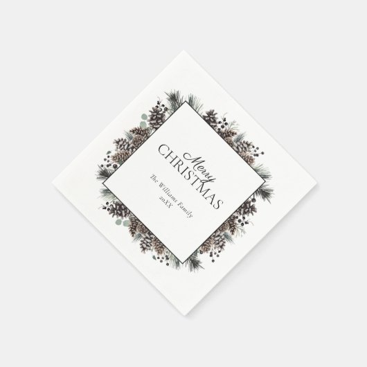 Rustic Black Winter Pinecone Merry Kerstmis Servet (Hoek)