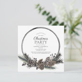 Rustic Black Winter Pinecone Wreath Holiday Party Kaart (Staand voorkant)