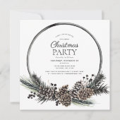 Rustic Black Winter Pinecone Wreath Holiday Party Kaart (Voorkant)