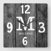 Rustic Black Wood Familie Naam Monogram Farmhouse