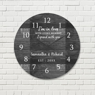 Rustic Black Wood Love Quote Wedding Jubileum Grote Klok