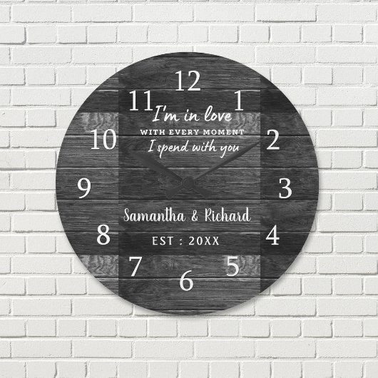 Rustic Black Wood Love Quote Wedding Jubileum Grote Klok