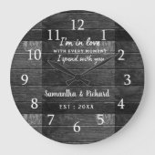 Rustic Black Wood Love Quote Wedding Jubileum Grote Klok (Voorkant)