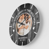 Rustic Black Wood One Photo Family Time Quote Grote Klok (Hoek)