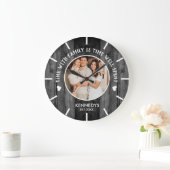 Rustic Black Wood One Photo Family Time Quote Grote Klok (Huis)