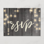 Rustic Black Wood String Lights Uitnodiging Briefkaart (Voorkant)