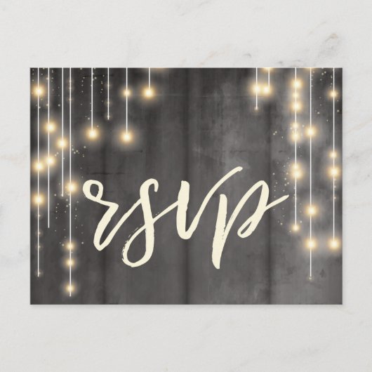 Rustic Black Wood String Lights Uitnodiging Briefkaart (Voorkant)