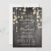 Rustic Black Wood String Lights | Weddenschap Kaart (Voorkant)